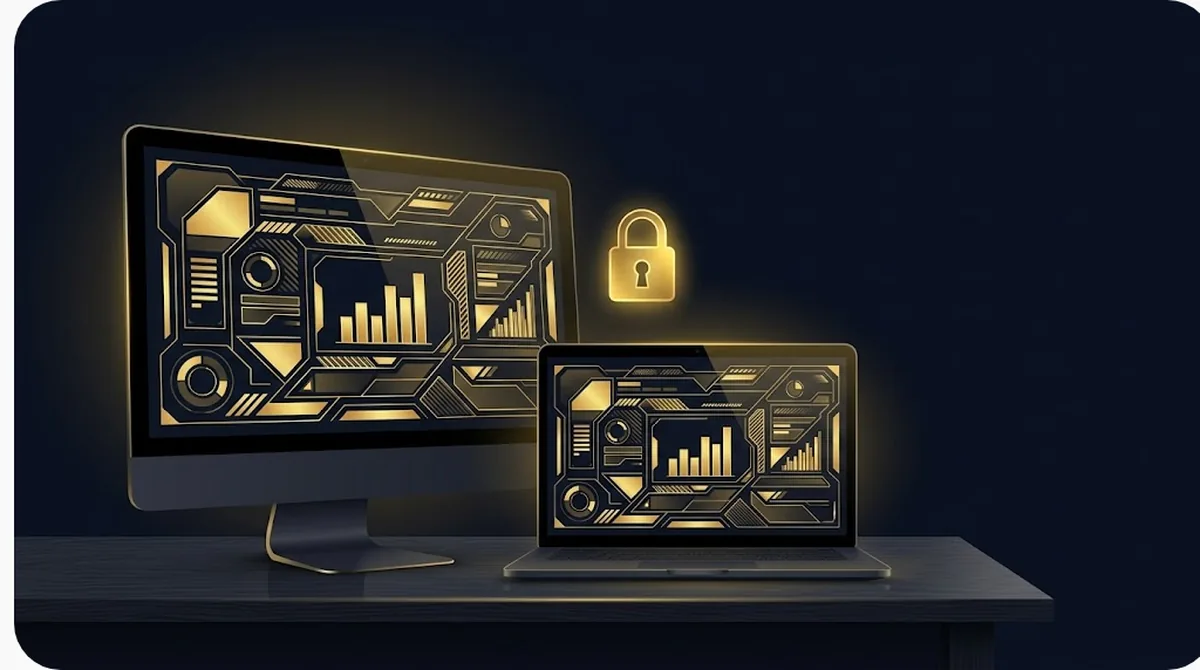 Màn hình máy tính và laptop cùng mở bảng điều khiển tài khoản với ổ khoá bảo mật