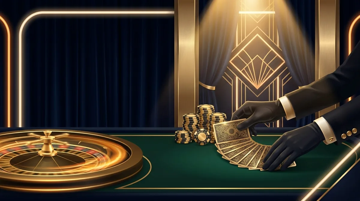 Live casino Bo88bet - bàn baccarat, chip vàng và bánh xe roulette dưới ánh đèn vàng