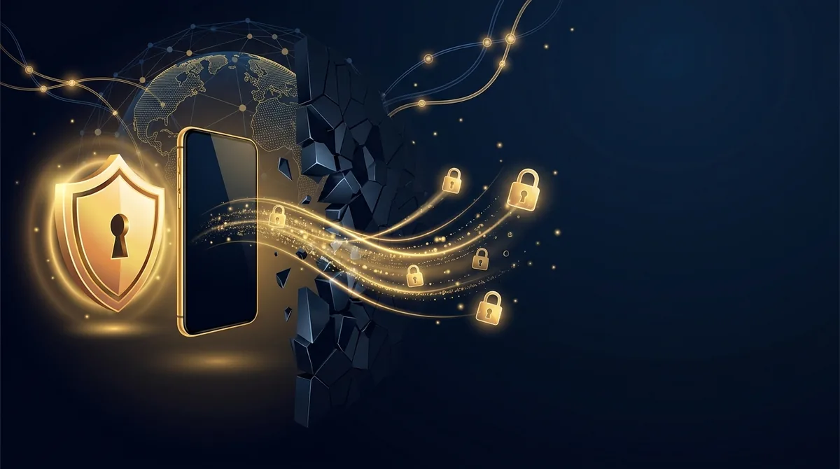 Link vào Bo88bet - lá chắn vàng và luồng dữ liệu xuyên qua bức tường chặn